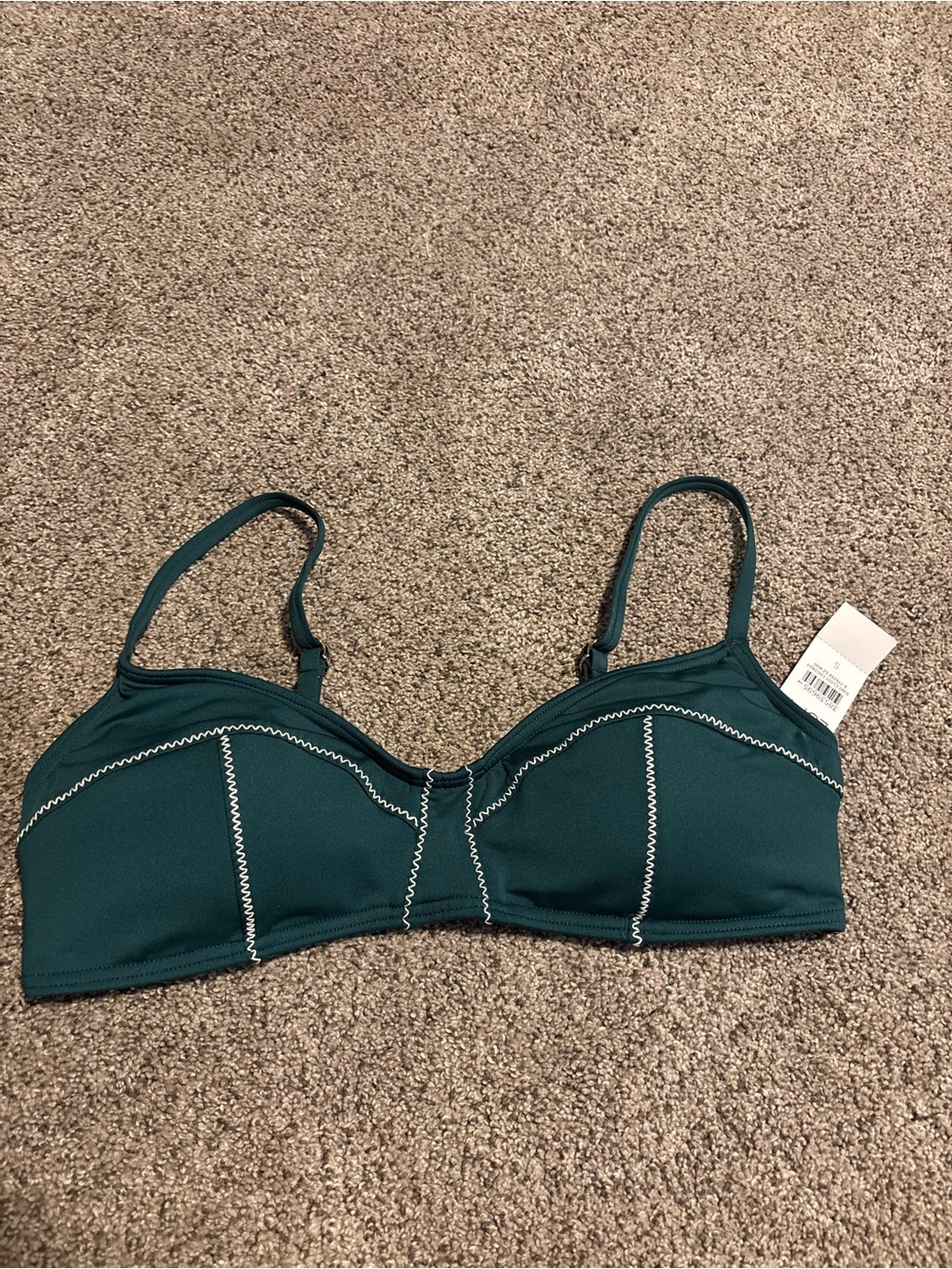 LOFT Dark Teal Swim Bralette with White Contrast Stitching